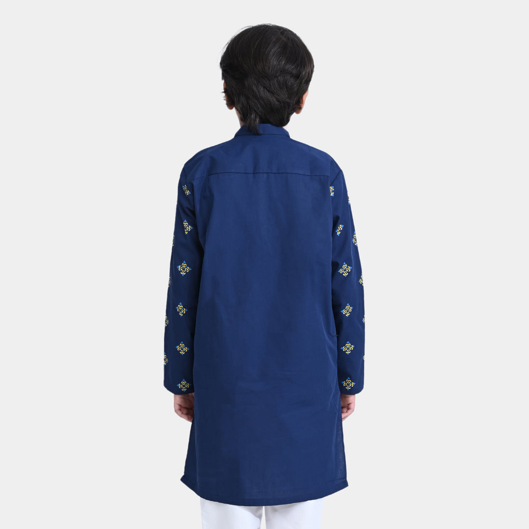 Boys Cotton Poplin Printed Kurta (Ethnic Boti)-NAVY