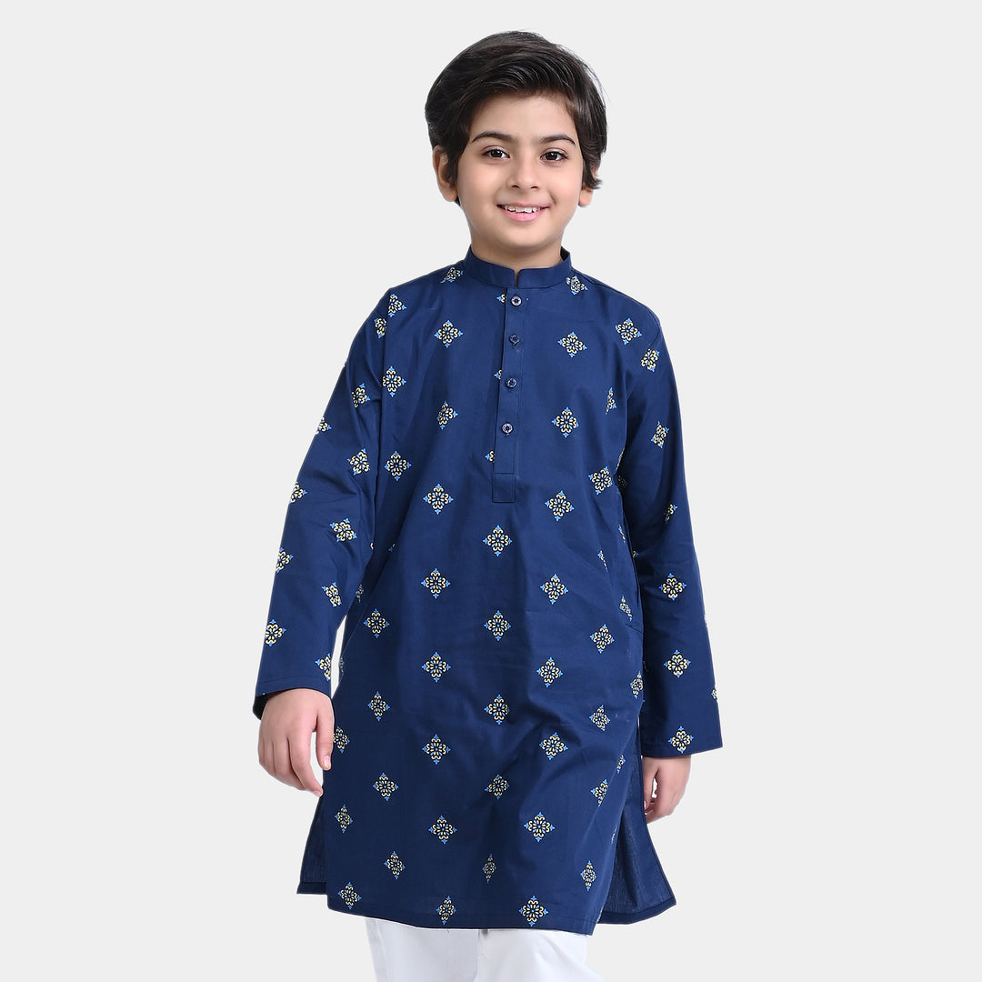 Boys Cotton Poplin Printed Kurta (Ethnic Boti)-NAVY