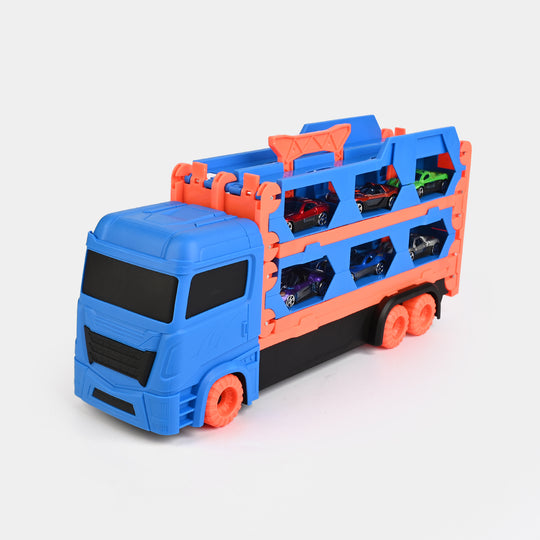 2-in-1 Transforming Car Carrier & Racing Track