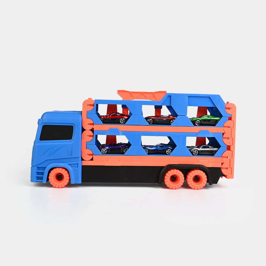 2-in-1 Transforming Car Carrier & Racing Track