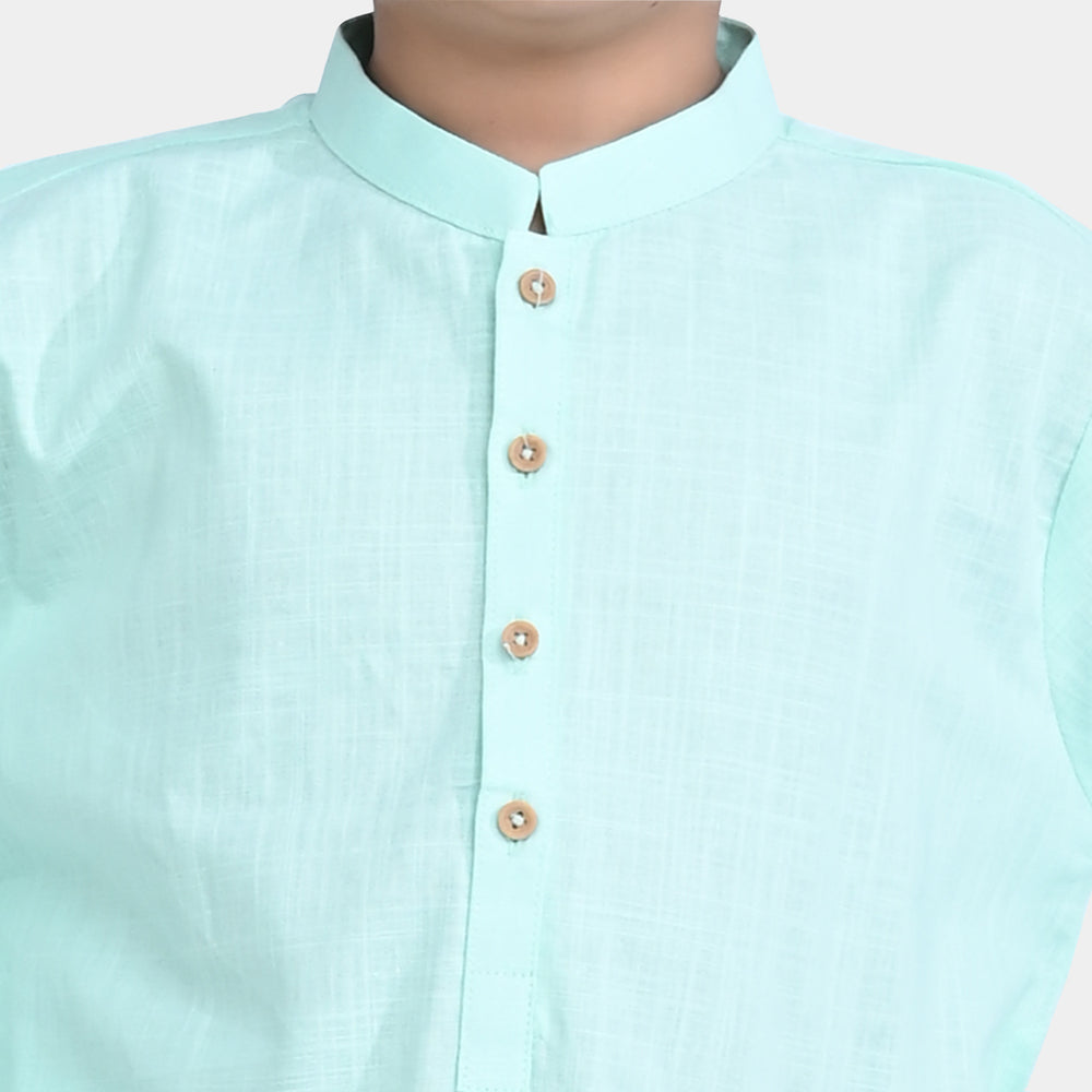 Boys Cotton Slub Basic Kurta-M/Green