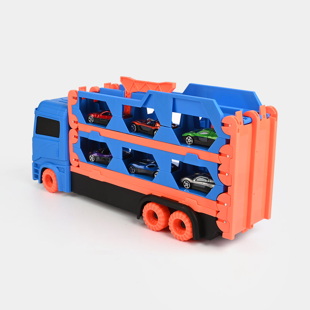 2-in-1 Transforming Car Carrier & Racing Track