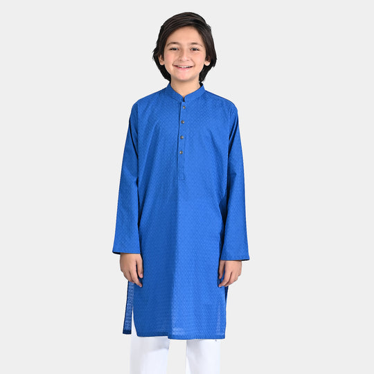 Boys Cotton Basic Kurta (Ogee Pattern)-Blue