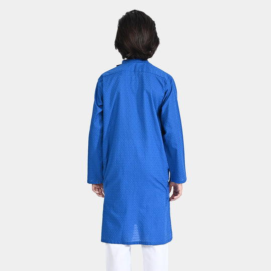 Boys Cotton Basic Kurta (Ogee Pattern)-Blue