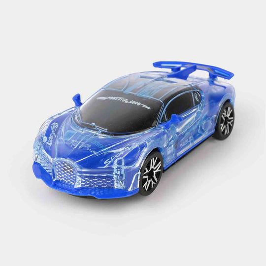 Transparent Blue Light-Up Toy Car – With Music & Universal Wheel