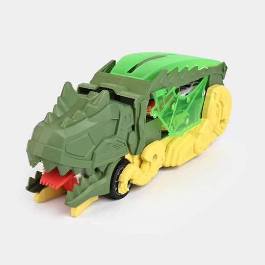 2-in-1 Transforming Dinosaur Transporter and Racing Track