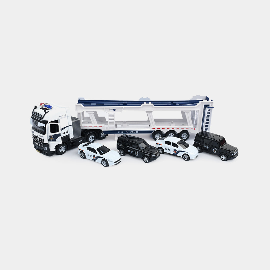 Die-Cast Police Car Transport Truck & Mini Vehicle Playset