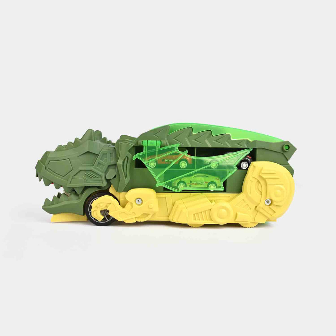 2-in-1 Transforming Dinosaur Transporter and Racing Track