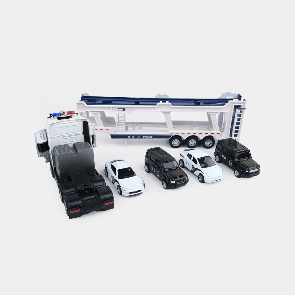 Die-Cast Police Car Transport Truck & Mini Vehicle Playset