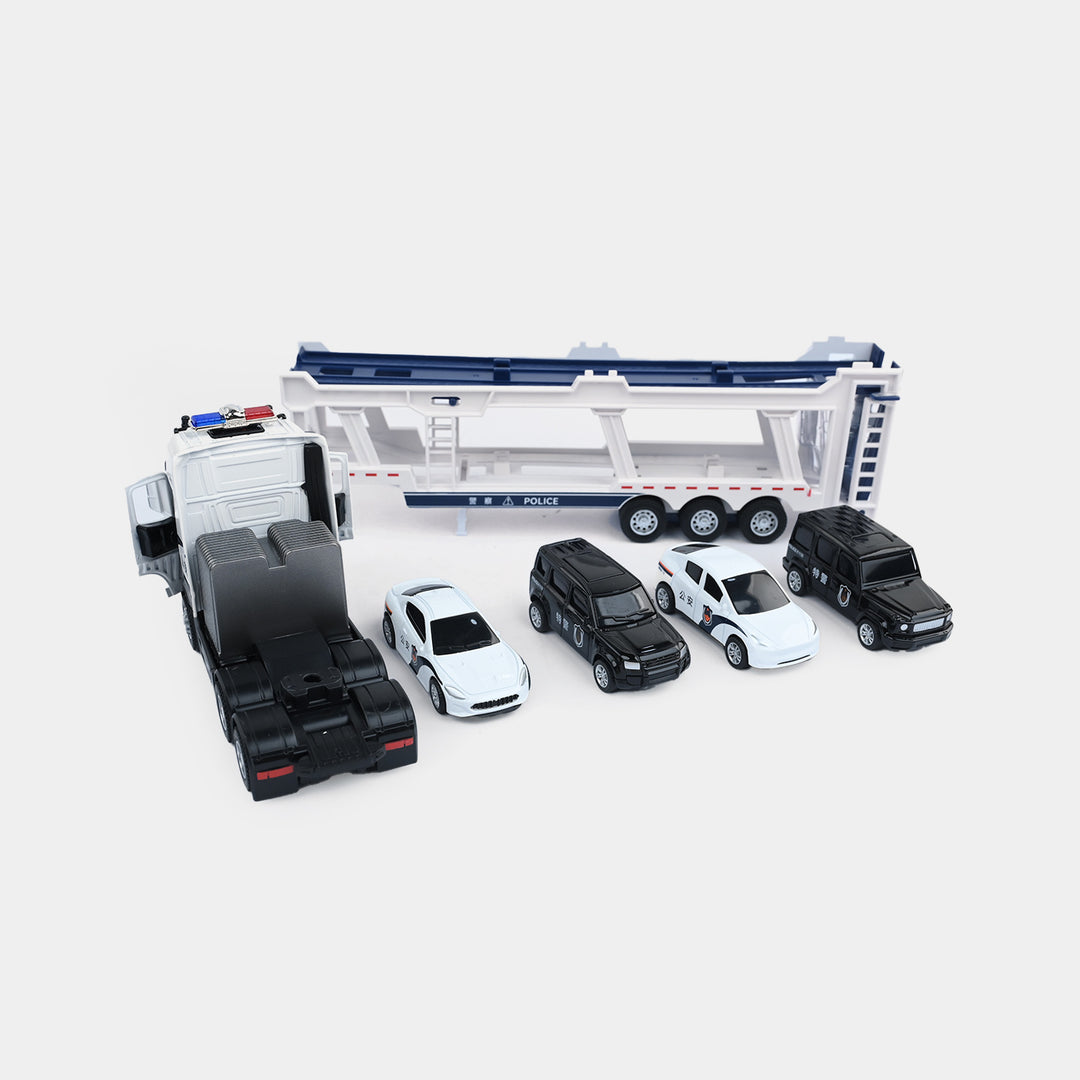 Die-Cast Police Car Transport Truck & Mini Vehicle Playset