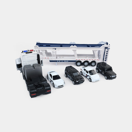 Die-Cast Police Car Transport Truck & Mini Vehicle Playset