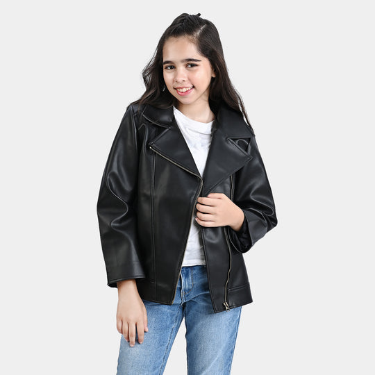 Girls Genuine Sheep Leather Jacket Biker Style-BLACK