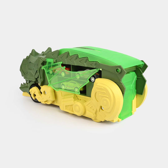 2-in-1 Transforming Dinosaur Transporter and Racing Track