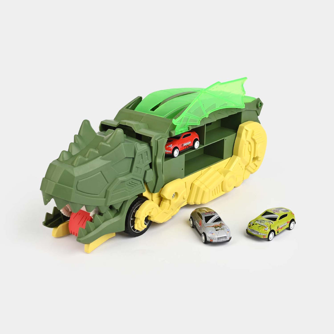 2-in-1 Transforming Dinosaur Transporter and Racing Track