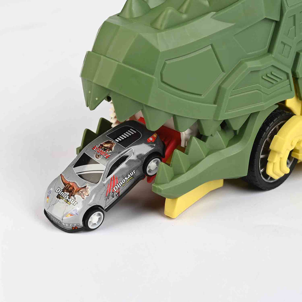 2-in-1 Transforming Dinosaur Transporter and Racing Track
