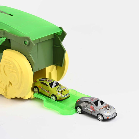 2-in-1 Transforming Dinosaur Transporter and Racing Track