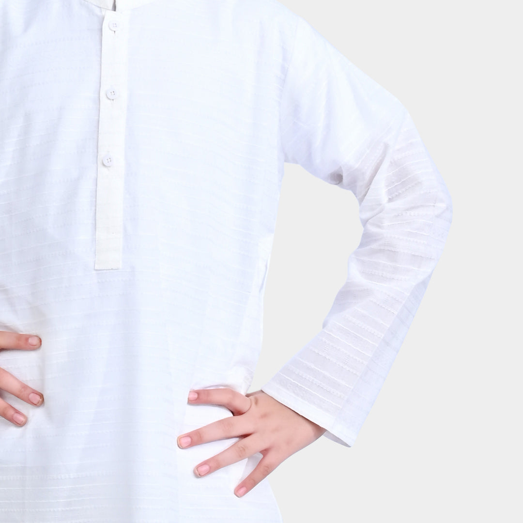 Boys Jacquard Basic Kurta -Bright white