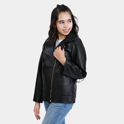 Girls Genuine Sheep Leather Jacket Biker Style-BLACK