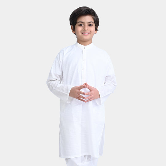 Boys Jacquard Basic Kurta -Bright white