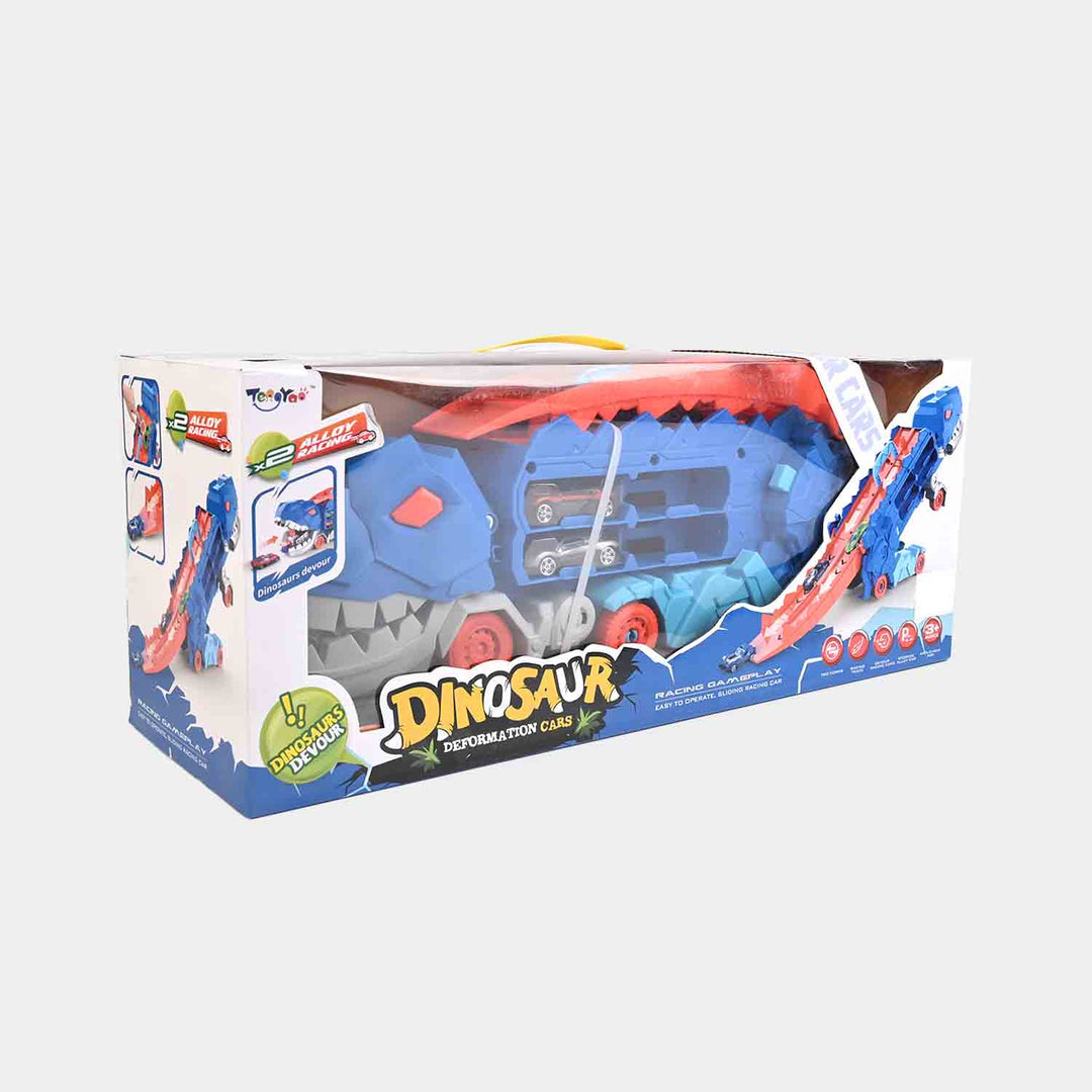 2-in-1 Transforming Dinosaur Transporter and Racing Track
