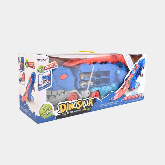 2-in-1 Transforming Dinosaur Transporter and Racing Track