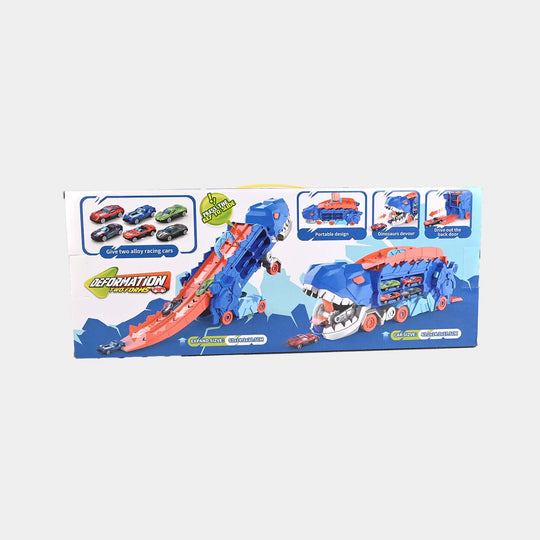 2-in-1 Transforming Dinosaur Transporter and Racing Track
