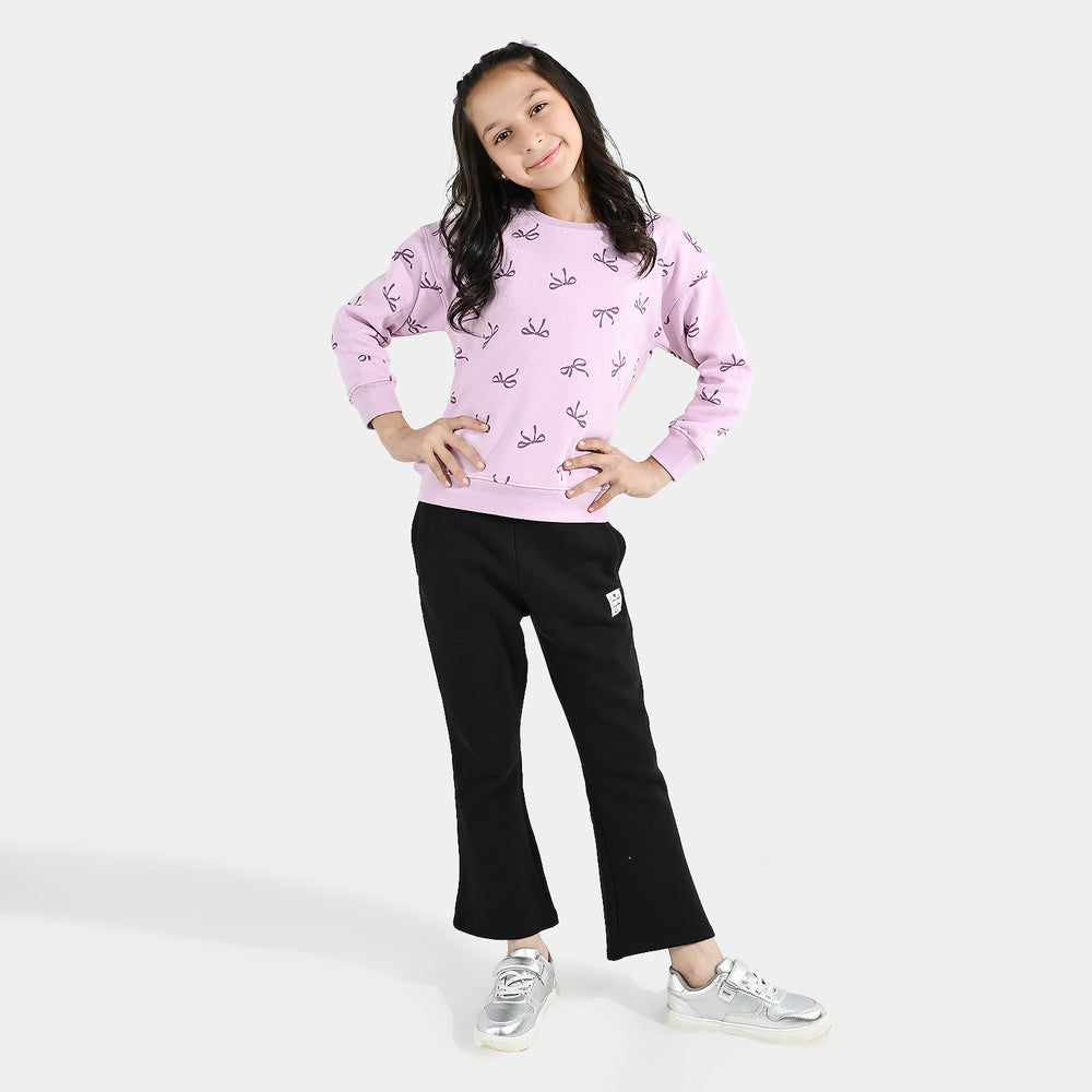 Girls Fleece 2 Piece Suit Bow Pattern-Orchid