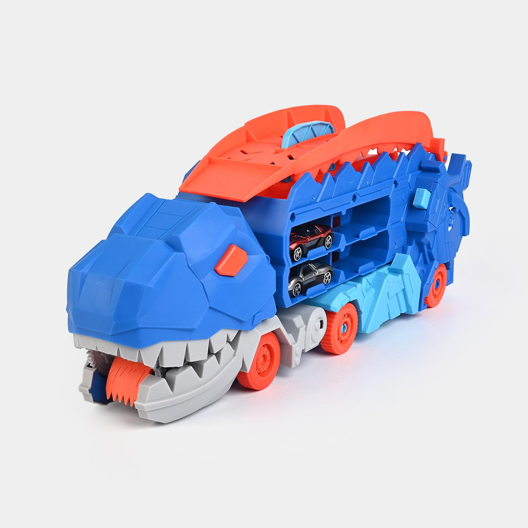 2-in-1 Transforming Dinosaur Transporter and Racing Track