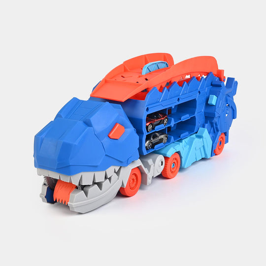 2-in-1 Transforming Dinosaur Transporter and Racing Track