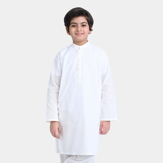 Boys Jacquard Basic Kurta -Bright white