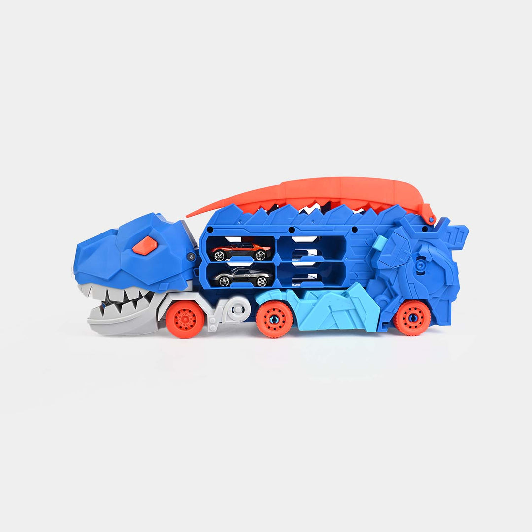 2-in-1 Transforming Dinosaur Transporter and Racing Track