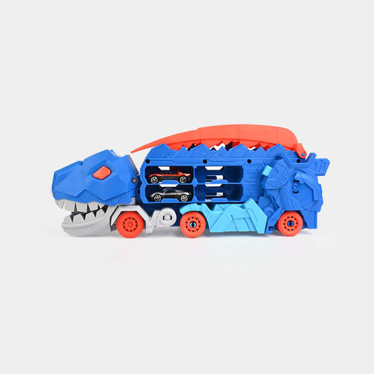 2-in-1 Transforming Dinosaur Transporter and Racing Track