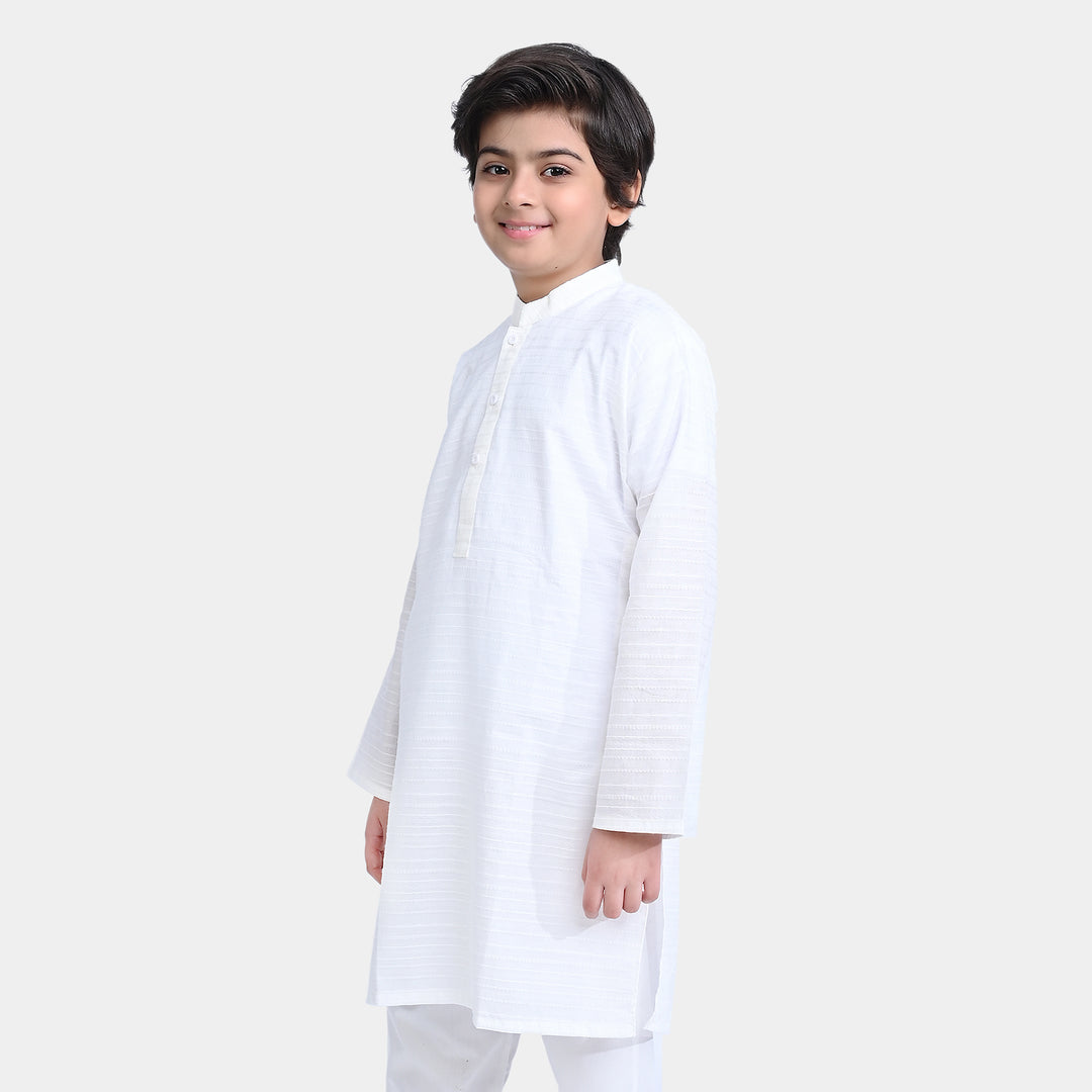 Boys Jacquard Basic Kurta -Bright white