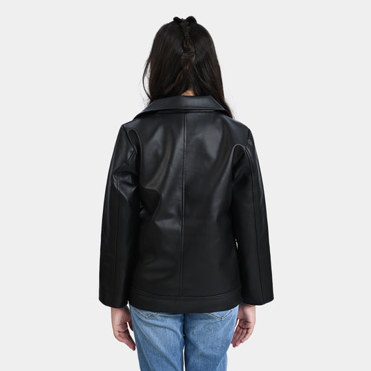 Girls Genuine Sheep Leather Jacket Biker Style-BLACK