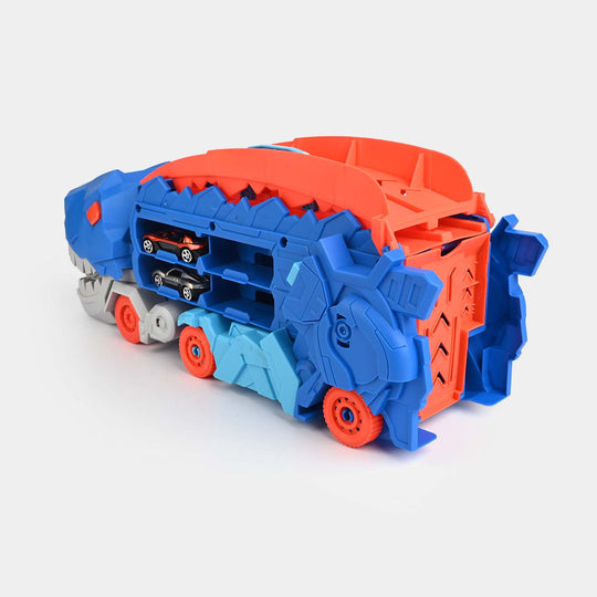 2-in-1 Transforming Dinosaur Transporter and Racing Track