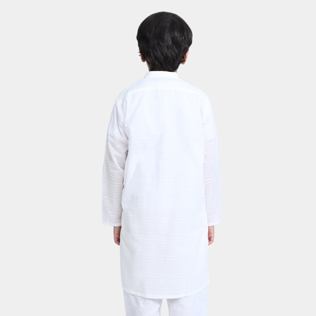 Boys Jacquard Basic Kurta -Bright white