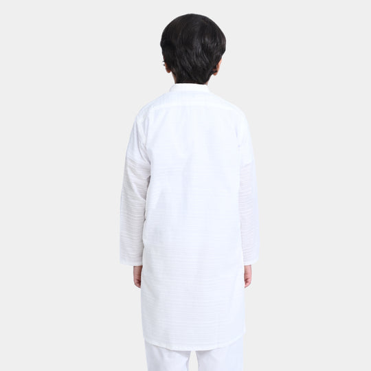 Boys Jacquard Basic Kurta -Bright white