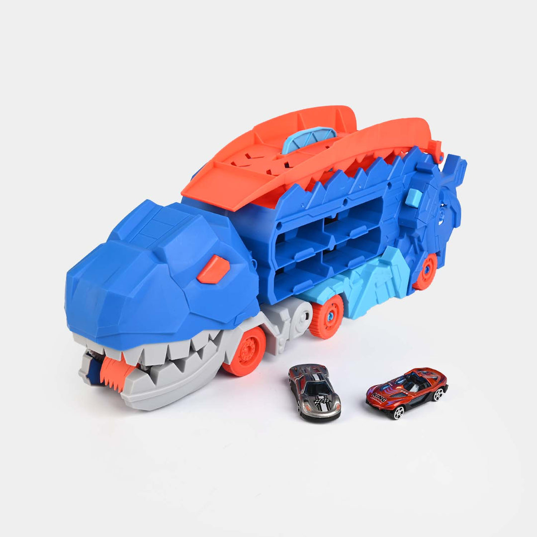 2-in-1 Transforming Dinosaur Transporter and Racing Track