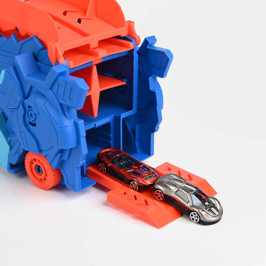 2-in-1 Transforming Dinosaur Transporter and Racing Track