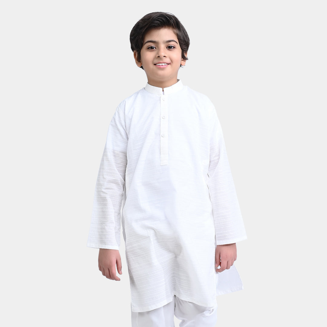 Boys Jacquard Basic Kurta -Bright white