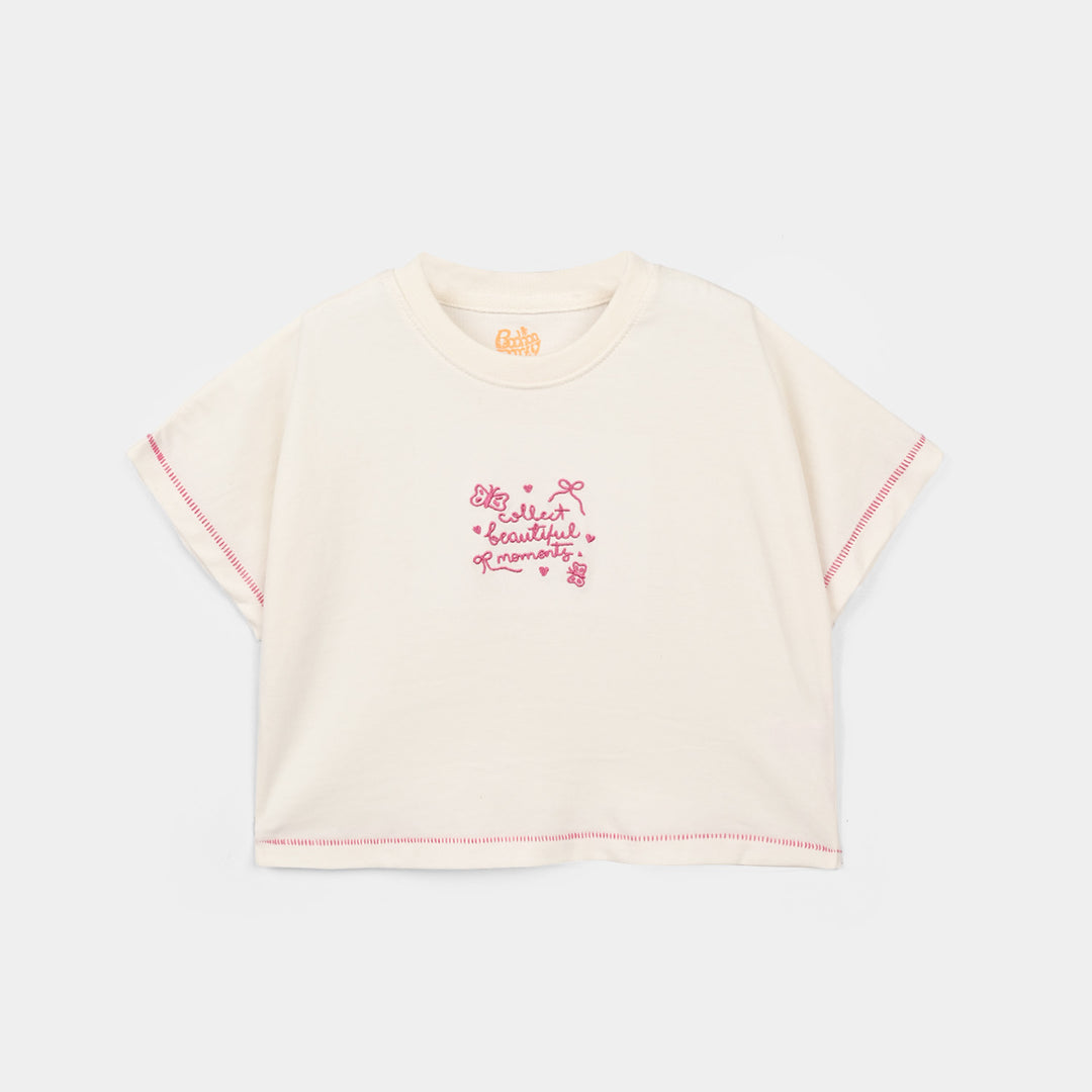 Girls Cotton Jersey T-Shirt H/S Beautiful Moments-Off.White