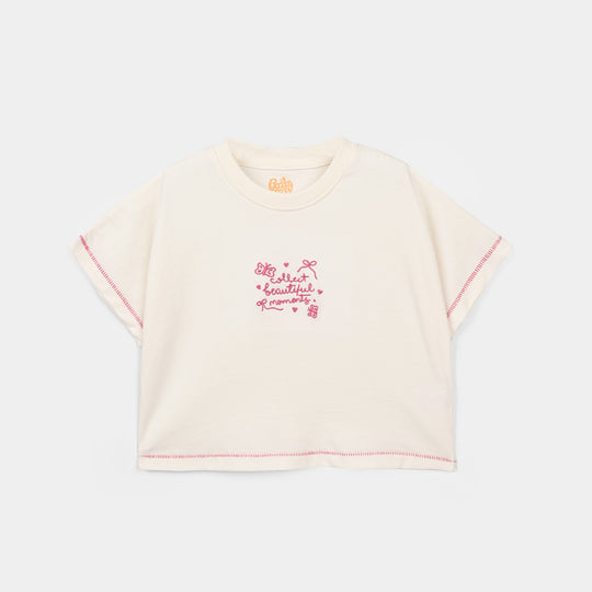 Girls Cotton Jersey T-Shirt H/S Beautiful Moments-Off.White