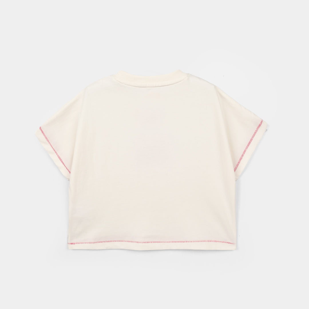 Girls Cotton Jersey T-Shirt H/S Beautiful Moments-Off.White