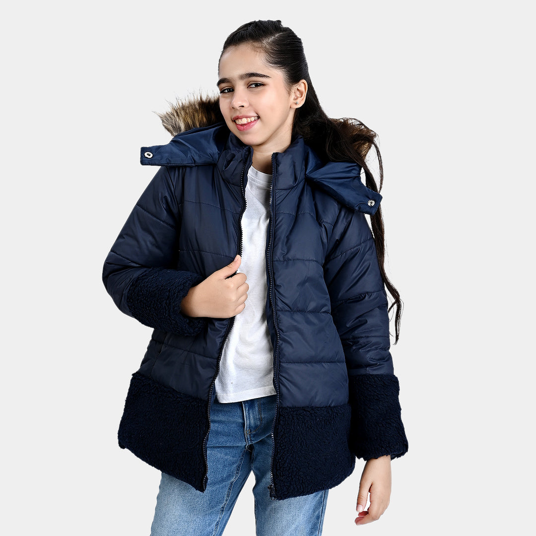 Girls Mix taffeta Woven Jacket Tumid-NAVY