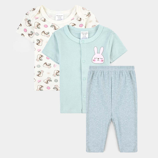 Infant Girls Cotton Interlock Set-White/Mint