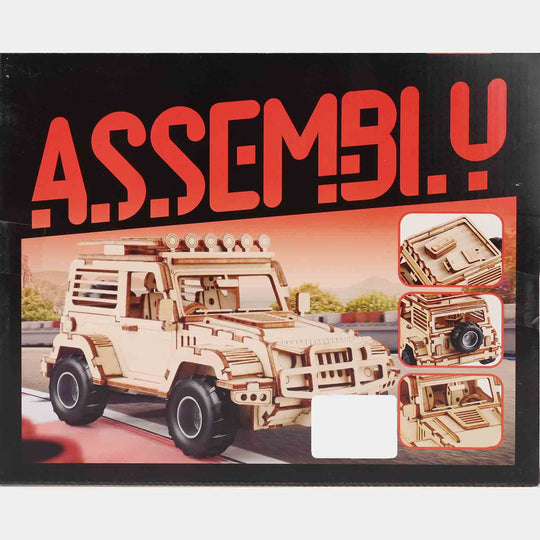 3D Wooden Jeep Pull-Back Kit – For Kids