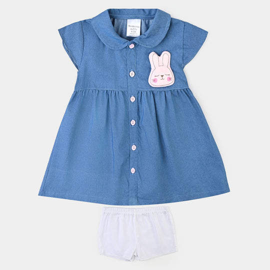 Infant Girls Cotton Suit-Blue/White