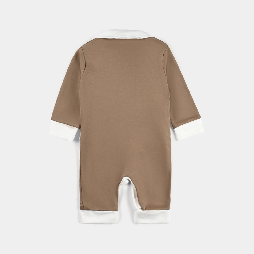 Infant Boys Cotton Interlock Romper-Grey/Brown