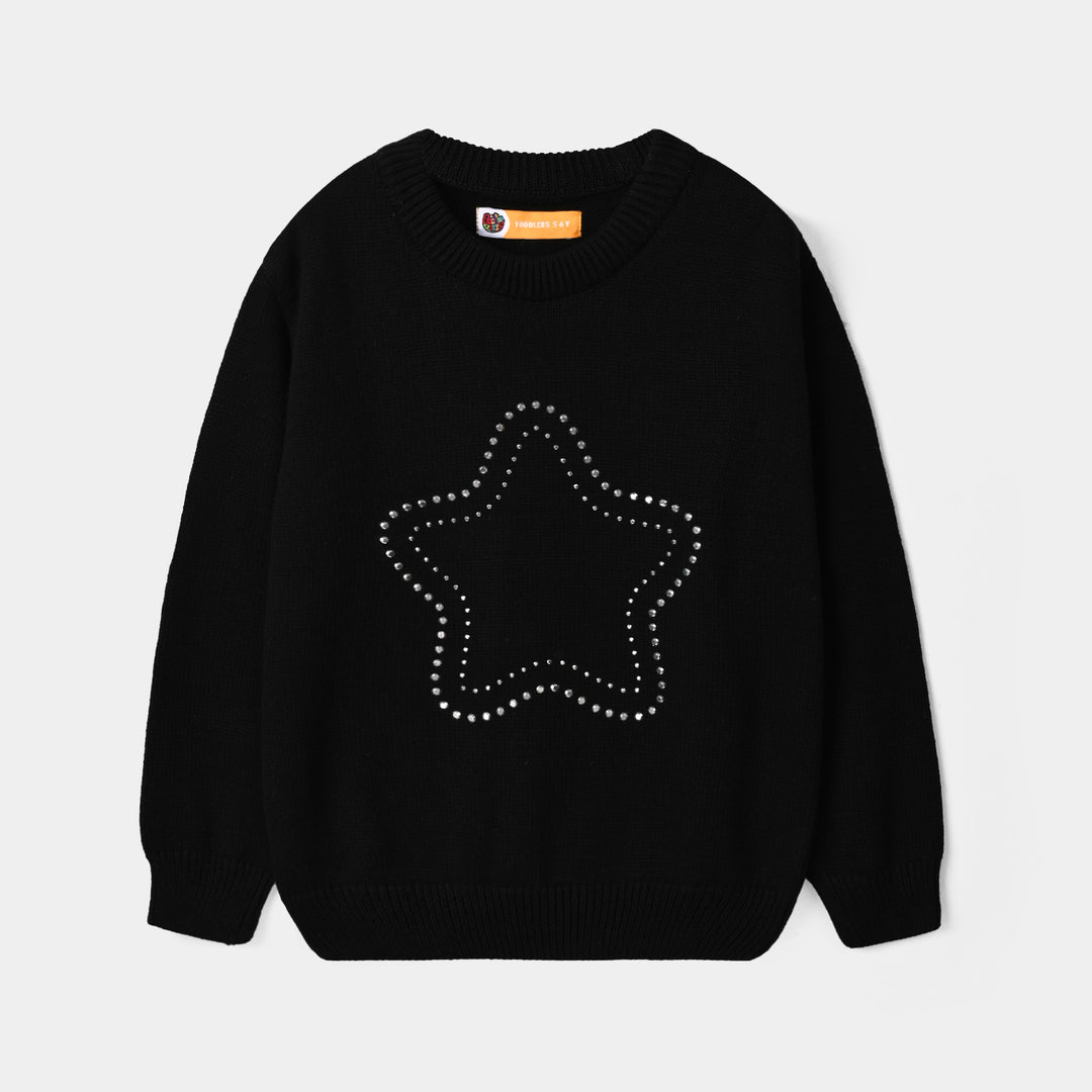 Girls Cotton Sweater Stars-BLACK