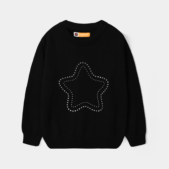 Girls Cotton Sweater Stars-BLACK